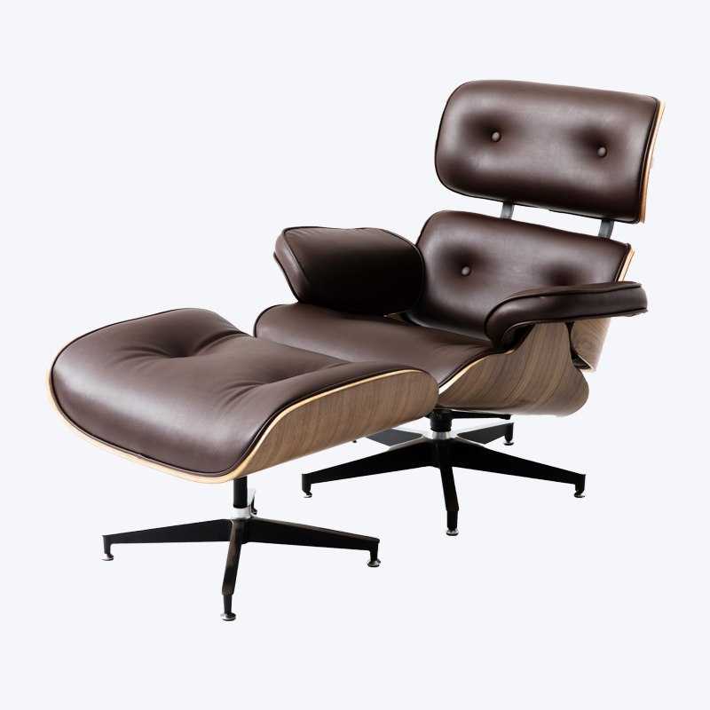 Poltrona lounge classica eames in legno e pouf GK85